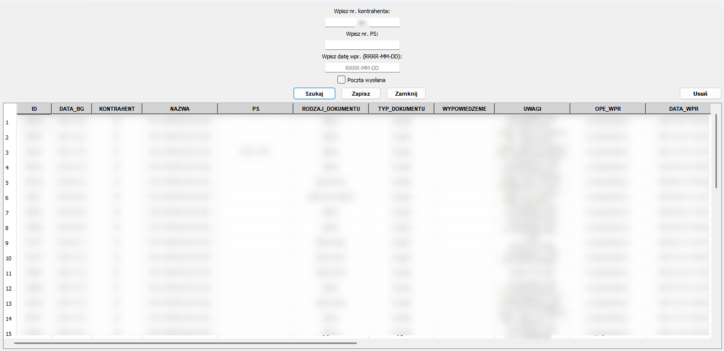 Ewidencja dokumentów – formularz